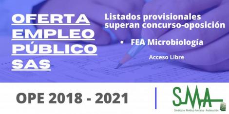 OEP SAS 2018-2021: Listado provisional de aspirantes que superan el concurso-oposición de FEA de Microbiología, acceso libre