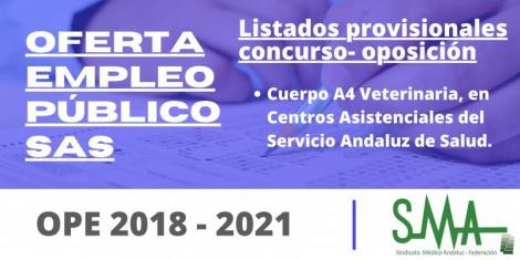 OPE 2018 - 2021: Listas provisionales de personas aspirantes que han superado el concurso-oposición para el ingreso del Cuerpo A4 Veterinaria, en Centros Asistenciales del SAS
