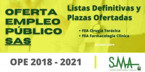 OPE 2018-2021: Listas definitivas de personas aspirantes que han superado el concurso-oposición de FEA Cirugía Torácica y FEA Farmacología Clínica y la relación de plazas que se ofertan