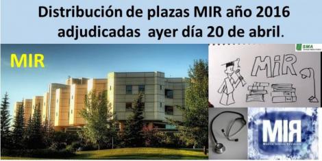Distribución de plazas MIR año 2016 adjudicadas ayer día 20 de abril.