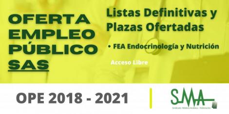 OPE 2018-2021: Listas definitivas de personas aspirantes que han superado el concurso-oposición y la relación de plazas que se ofertan de FEA Endocrinología y Nutrición 