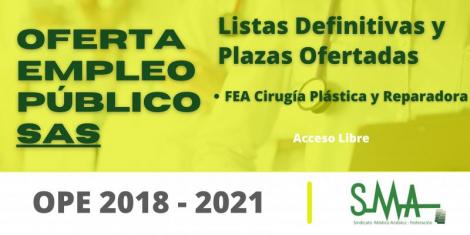 OPE 2018-2021: Listas definitivas de personas aspirantes que han superado el concurso-oposición y la relación de plazas que se ofertan de FEA Cirugía Plástica
