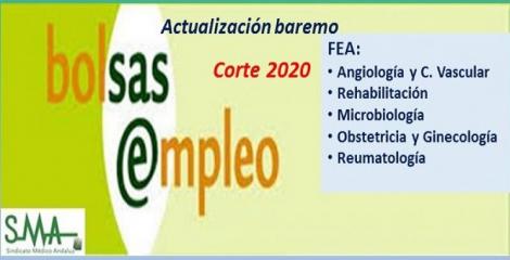 Bolsa. Publicación de listas de aspirantes con actualización del baremo de méritos (corte 2020) de FEA de Angiología, Rehabilitación, Microbiología, Ginecología y Reumatología.