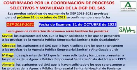 Fecha y lugares de celebración del examen para las categorías ya convocadas de la OEP 2018-2021.