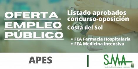 Listas provisionales de personas aspirantes que han superado el concurso-oposición FEA Farmacia Hospitalaria y FEA Medicina Intensiva de la APES Costa del Sol