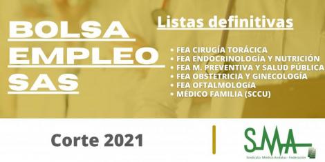 Bolsa SAS: Listas definitivas de personas candidatas de bolsa de FEA Endocrinología, Ginecología, Oftalmología, Cirugía Torácica, Medicina Preventiva y Médico/a de Familia SCCyU