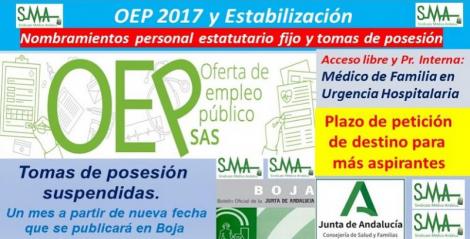 OEP 2017-Estabilización. Nombramientos de personal estatutario fijo y plazo de solicitud de destinos a nuevos aspirantes de Médico de Familia en Unidades de Urgencia Hospitalaria, acceso libre y promoción interna.
