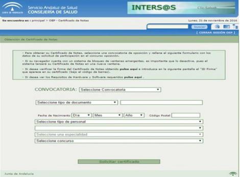 Certificado de superación de la fase de oposición de la OEP 2013-15.