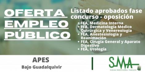 Listas provisionales de aspirantes que superan el concurso-oposición de varias categorías de la APES Bajo Guadalquivir