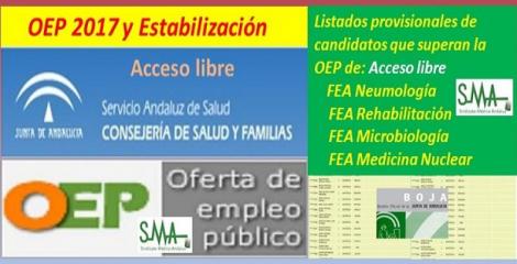 OEP 2017-Estabilización. Listado provisional de personas que superan el concurso-oposición de FEA Neumología, Rehabilitación, Microbiología y Medicina Nuclear, acceso libre.