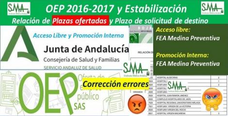 Publicadas en el BOJA correcciones de errores, de los errores de resoluciones de FEA de Medicina Preventiva de la OEP 2017-Estabilización.