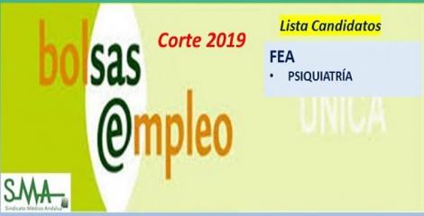 Bolsa. Listas definitivas de candidatos (corte 2019) de FEA de Psiquiatría.