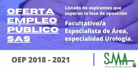 Listado de aspirantes que superan la fase de oposición por el sistema de acceso libre de Facultativo/a Especialista de Área, especialidad Urología
