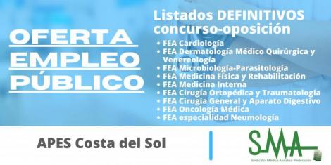 OPE Costa del Sol: Lista definitiva de personas aspirantes que han superado el concurso-oposición de varias categorías de facultativos 