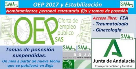 OEP 2017-Estabilización. Nombramientos de personal estatutario fijo y toma de posesión, de FEA de Traumatología y de Ginecología, acceso libre.