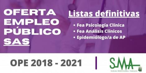 OPE 18 - 21: Listas definitivas de personas aspirantes que han superado el concurso-oposición de FEA Psicología Clínica,  Análisis Clínicos y Epidemiólogo/a de AP