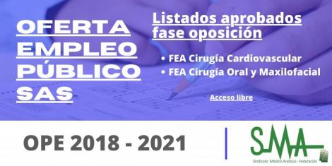 OPE 2018-2021: Listas de personas aspirantes que superan la fase de oposición de FEA, especialidades Cirugía Cardiovascular y Cirugía Oral y Maxilofacial
