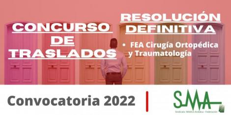 Traslados 2022: Resolución Definitiva del concurso de traslado para la provisión de plazas básicas vacantes de FEA Cirugía Ortopédica y Traumatología