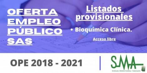 OPE 2018 - 2021: Listas provisionales de personas aspirantes que han superado el concurso-oposición de FEA Bioquímica Clínica