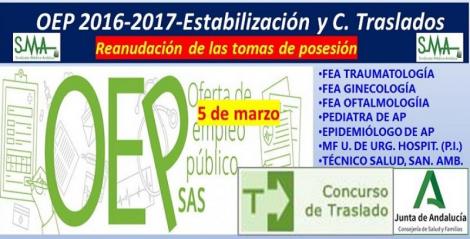 Reanudación de las tomas de posesión aplazadas de FEA de Traumatología, Ginecología, Oftalmología, Epidemiólogo y Pediatra de AP y MF en Unidades Urgencia Hospitalaria.