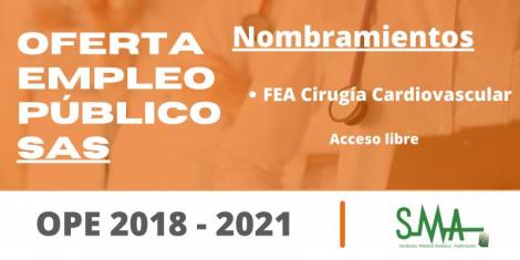 OPE 2018-2021: Nombradas personal estatutario fijo a las personas aspirantes que han superado el concurso-oposición en la categoría de FEA Cirugía Cardiovascular