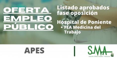 Aprobados fase oposición FEA Medicina del Trabajo de la APES Hospital de Poniente