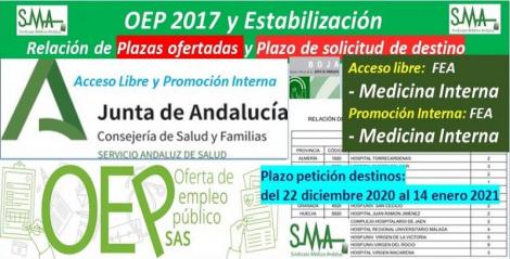 Publicada en el BOJA la relación de las plazas ofertadas y el plazo para solicitar destino de la OEP 2017-Estabilización de FEA Medicina Interna, acceso libre y promoción interna.