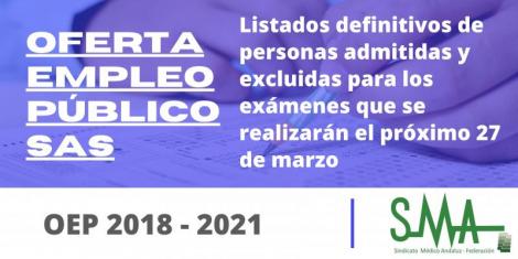 Listado definitivo de personas admitidas y excluidas para los exámenes que se realizarán el próximo 27 de marzo