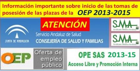 Previsiones del SAS para el inicio de las tomas de posesión de las plazas de la OPE 2013-2015.