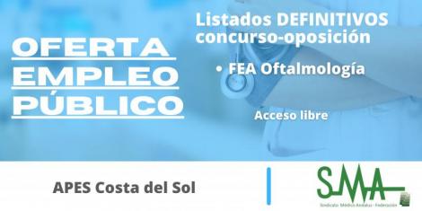 APES Costa del Sol: Lista definitiva de personas aspirantes que han superado el concurso-oposición por el sistema de acceso libre de FEA Oftalmología