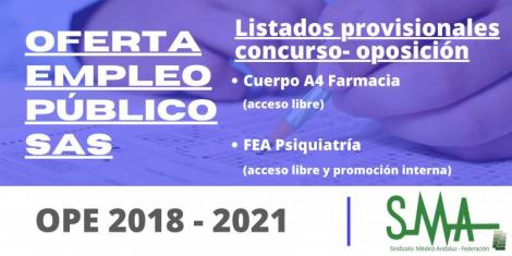 OPE 2018 - 2021: Listas provisionales de personas aspirantes que han superado el concurso-oposición para el ingreso de Cuerpo A4 Farmacia y FEA Psiquiatría