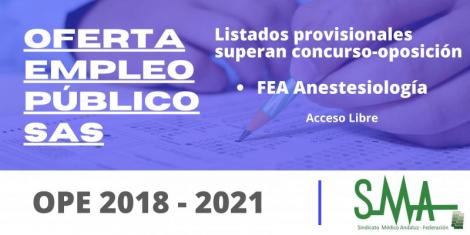 OEP SAS 2018-2021: Listado provisional de aspirantes que superan el concurso-oposición de FEA de Anestesiología, acceso libre