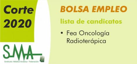Bolsa. Publicación de listas de aspirantes con actualización del baremo de méritos (corte 2020) de FEA de Oncología Radioterápica