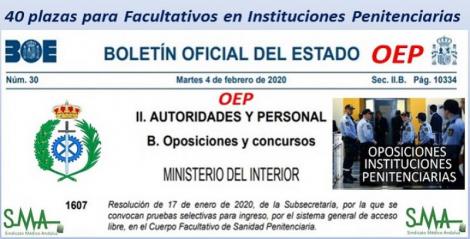 Instituciones Penitenciarias convoca una OEP de 137 plazas sanitarias, 40 de ellas para facultativos.