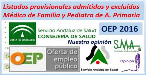 Publicados los listados provisionales de admitidos y excluidos en la OEP 2016 de MF y Pediatría de AP. Y nuestra opinión...