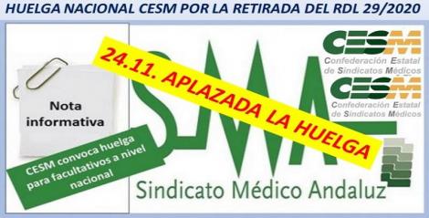 24-11. Aplazada la jornada de huelga médica nacional, debido a la pandemia.