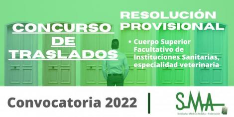  TRASLADOS 2022: Resolución provisional del concurso para la provisión de puestos de trabajo vacantes del  Cuerpo Superior Facultativo de Instituciones Sanitarias, especialidad Veterinaria