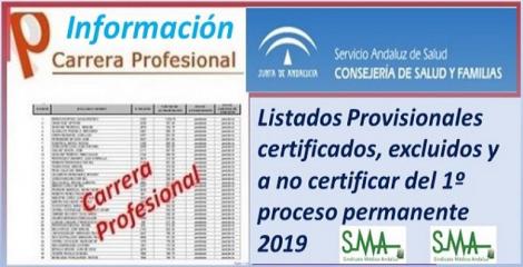 Carrera Profesional: Listados provisionales de profesionales certificados y excluidos del Primer Proceso de certificación de 2019.