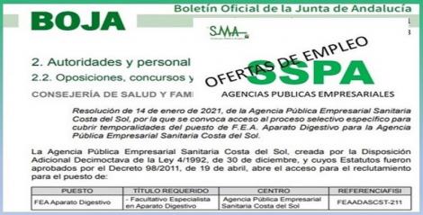 Convocado acceso al proceso de selección para cubrir un puesto temporal de FE de Radiodiagnóstico y de FE de Ap. Digestivo en APS Costa del Sol.