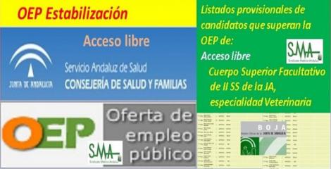 OEP Estabilización. Listado provisional de personas que superan el concurso-oposición del Cuerpo Superior Facultativo de Instituciones Sanitarias de la Junta de Andalucía, especialidad Veterinaria, acceso libre.