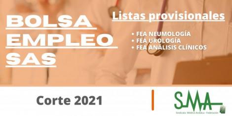 Bolsa. Publicación listas provisionales (corte 2021) de FEA Neumología, Urología y Análisis Clínicos