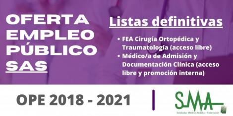 OPE 2018-2021: Listas definitivas de personas aspirantes que han superado el concurso-oposición de FEA Cirugía Ortopédica y Traumatología (acceso libre) y Médico/a de Admisión y Documentación Clínica (acceso libre y promoción interna)