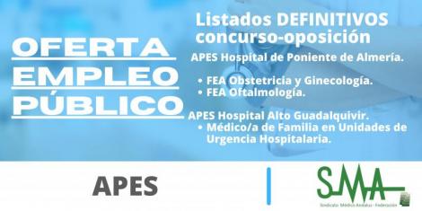 APES: Listas definitivas de personas aspirantes que han superado el concurso-oposición de las APES Hospital de Poniente y Alto Guadalquivir