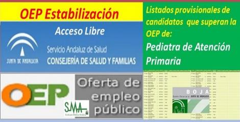 OEP Estabilización. Listado provisional de personas que superan el concurso-oposición de Pediatra de Atención Primaria, acceso libre.