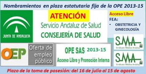 OPE 2013-2015. Publicados en el Boja los nombramientos como personal estatutario fijo de FEA de Obstetricia y Ginecología, acceso libre. OPE 2013-2015. Publicados en el Boja los nombramientos como personal estatutario fijo de FEA de Obstetricia y Ginecología, acceso libre.