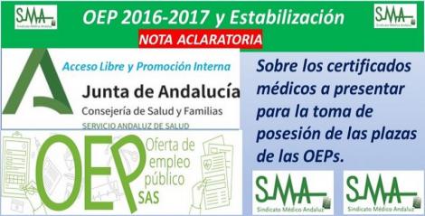 Nota aclaratoria sobre los certificados médicos que tienen que presentar aquellos aspirantes que han superado los procesos selectivos.