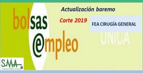 Bolsa. Publicación de listas de aspirantes con actualización del baremo de méritos (corte 2019) de FEA de Cirugía General.
