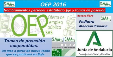 OEP 2016. Nombramientos de personal estatutario fijo y toma de posesión, de Pediatra de Atención Primaria, acceso libre.