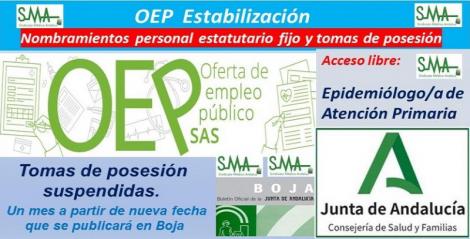 OEP Estabilización. Nombramientos de personal estatutario fijo y toma de posesión, de Epidemiólogo/a de AP, acceso libre.