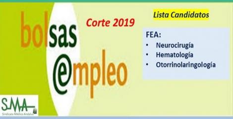Bolsa. Publicación del listado definitivo de candidatos (corte 2019) de FEA de Neurocirugía, Hematología y Otorrinolaringología.